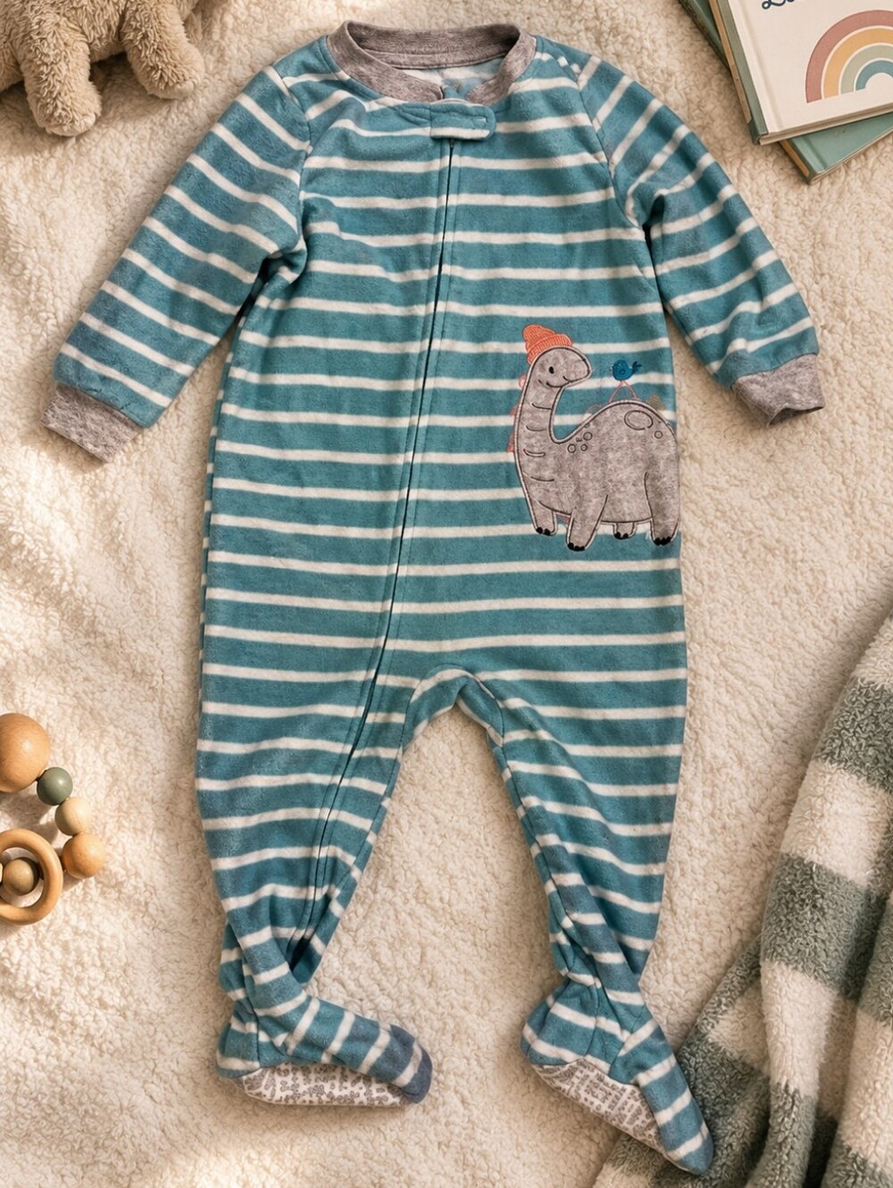 Carter's Toddler Dinosaur Fleece Footed Pajamas Blue Size 18 Winter‎